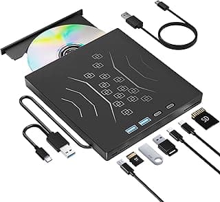 7 in 1 External DVD Drive, External CD/DVD Drive for Laptop USB 3.0 & Type-C, Portable CD/DVD +/-RW Disk Drive, CD/DVD Burner CD ROM External Drive for Laptop Desktop PC Windows 10/11 XP Mac Linux