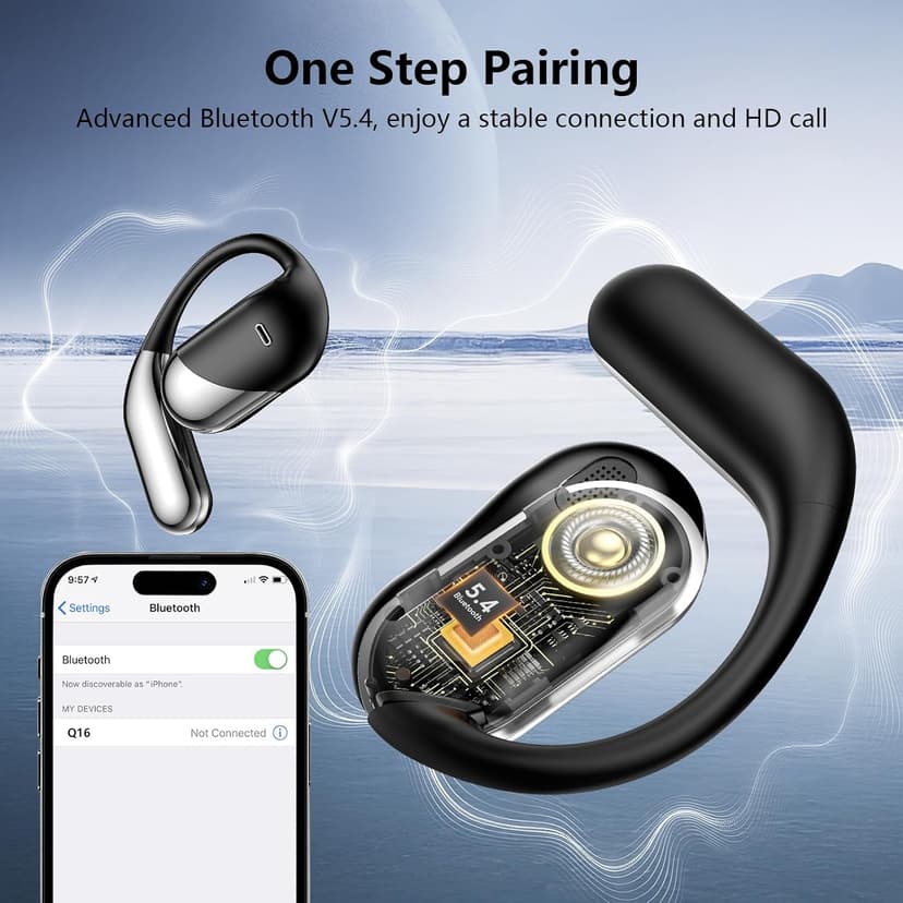 Open Ear Wireless Earbuds Headphones, Bluetooth Built-in Mic,Waterproof, LED Display Charging Case,on Ear Hooks clip Ear Buds，Ultra-Comfort Earphones Design for Running Fitness workout office gym