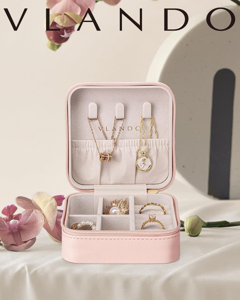 Vlando Travel Jewelry Case - Teacher Appreciation Gifts - Small Jewelry Travel Organizer Box Travel Essentials Christmas Gift for Women Girl - Pink