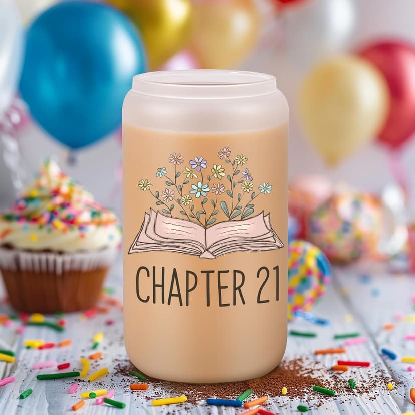 Birthday Gifts for 21 Year Old Female Friend, 2005 Daughter Turning 21, Happy 21st Bday Gifts Idea, 16oz Glass Coffee Tumbler Coolife Chapter 21 Cup, 21st Birthday Gifts for Women Her, 21 year old Girl B0F37WPTCQ