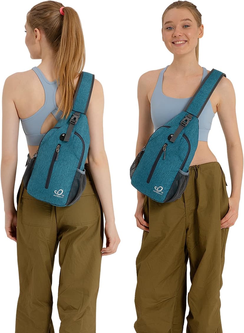 WATERFLY Crossbody Sling Backpack Sling Bag Travel Hiking Chest Bags Daypack (Teal blue) B07WNM894Y