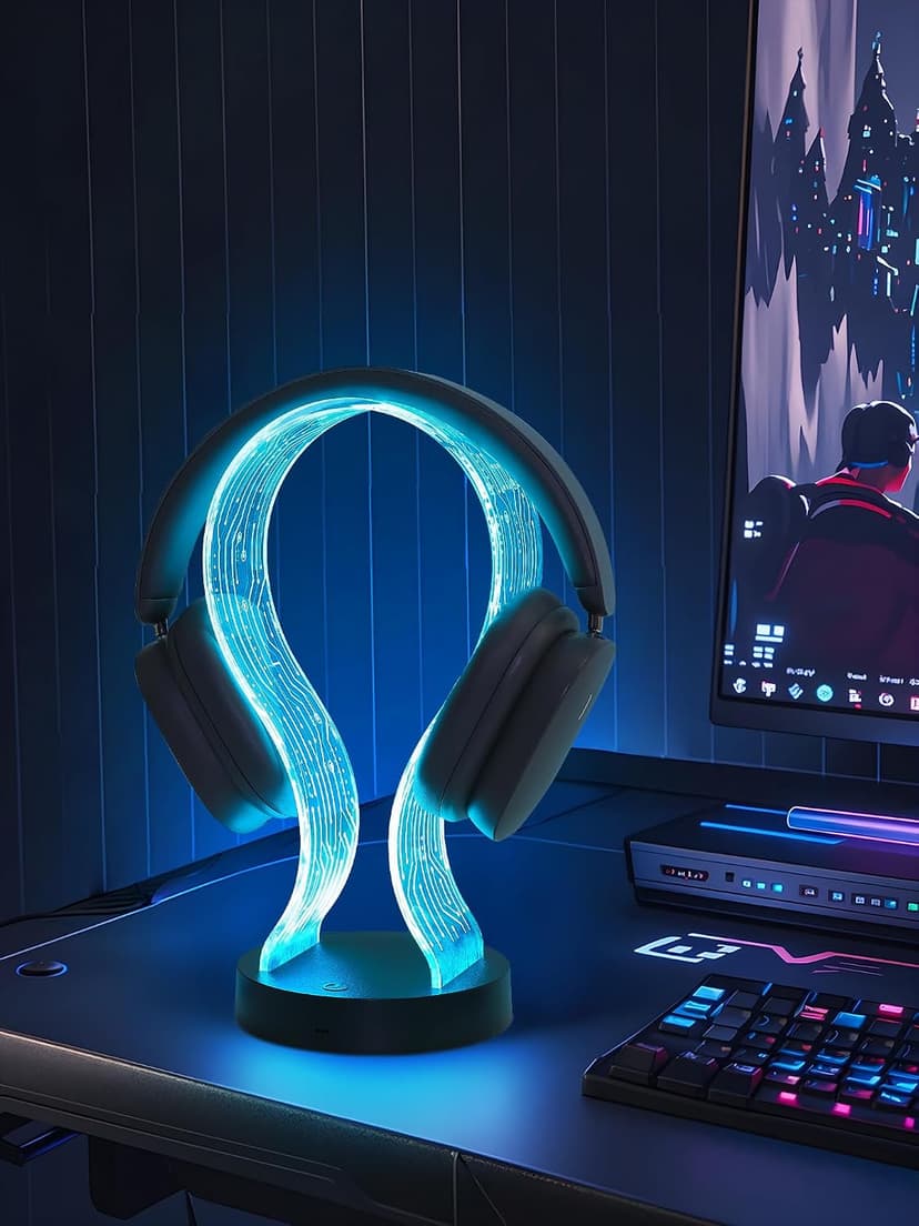 PCB Pattern Acrylic Headset Stand with 1 USB and 1 Type-C Charging Ports, Gifts for Men Boy Father Dad and DJ Music Lovers CoolGift Mart Light Up Headphone Stand, Gifts for Gamers B0DGKV973D