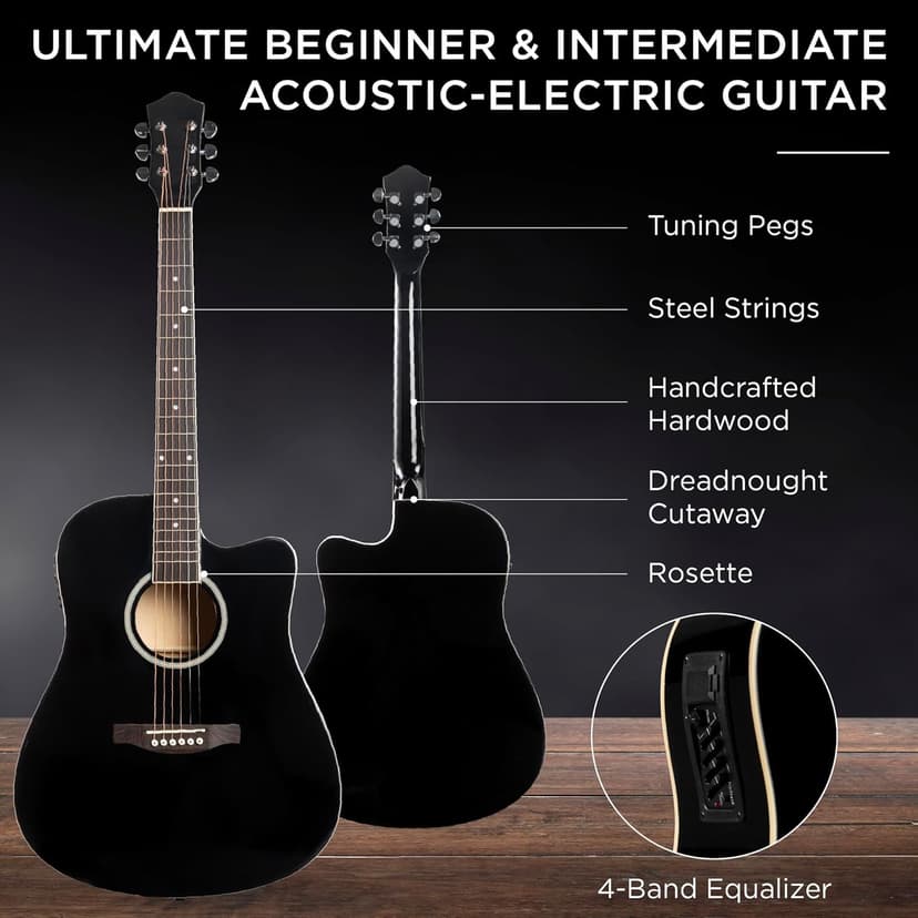 Best Choice Products Beginner Acoustic Electric Guitar Starter Set w/ 41in, All Wood Cutaway Design, Gig Bag, Strap, Picks - Black