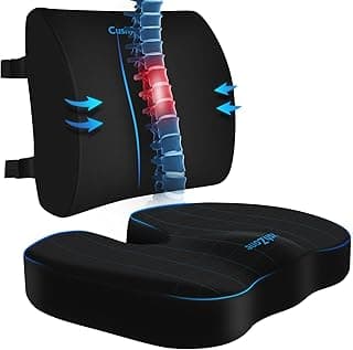 CushZone Ergonomic Seat Cushion & Lumbar Support Pillow - Memory Foam for Sciatica Pain Relief & Posture Correction, Non-Slip Chair Cushions for Office Chair/Car/Wheelchair/Travel (Black)