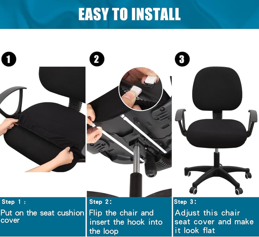 Smiry Stretch Jacquard Office Computer Chair Seat Covers, Removable Washable Anti-dust Desk Chair Seat Cushion Protectors - Black