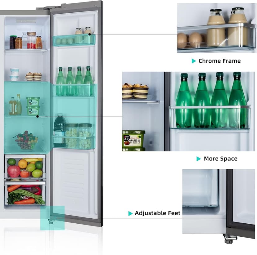 Iceblue 15.6 Cu.Ft. Side-by-side Refrigerators, 33" Full Size Refrigerator, Zoning Temperature Control Beverage Refrigerator with Freezer, Frost Free Beverage Fridge - Black Stainless Steel