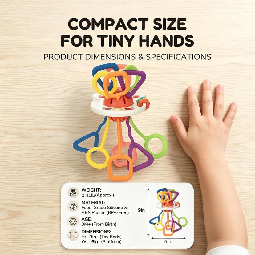 Silicone Teething and Car activities, Baby Shower Gifts for Infant 6-12 Months, 1 Year Old Boy and Girl Montessori Pull String Sensory Toy for Toddlers B0GZ3TLLZM