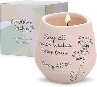Pavilion - 8 Oz Candle Holder - Pink Ceramic Candle Jar with 100% Soy Wax Candle Serenity Scent "May all your wishes come true Happy 60th" Ideal Gift for Loved Ones - Printed Text, Love Theme & Oval