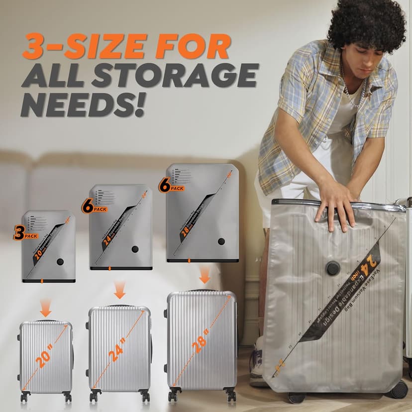 Rechargeable Wireless Pump Travel Storage Bags Set - 15 Pack Portable Space Saver Bags for Travel & Home - Vacuum Compression Packing Seal for Clothes, Blankets, Seasonal Storage