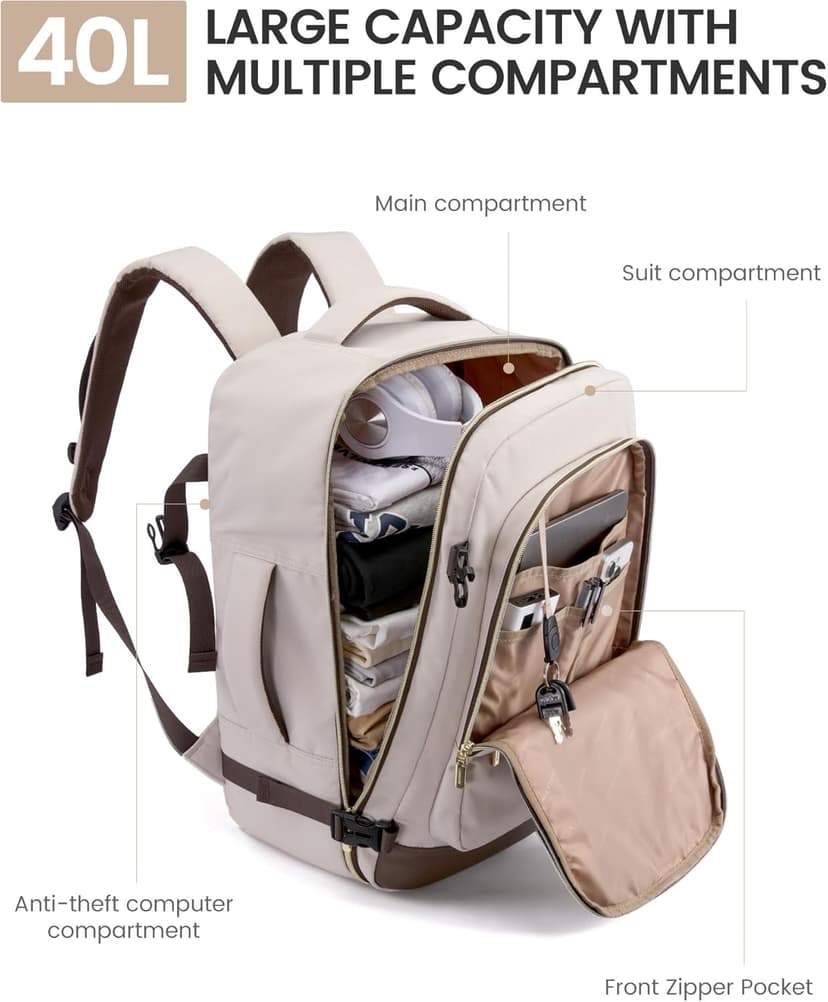 LOVEVOOK 40L Travel Backpack for Women Men with Garment Bag, Airline Approved Carry on Luggage Travel Essentials with 3 Packing Cubes, TSA Overnight Bags Weekender Essentials Backpacks fits 17" Laptop