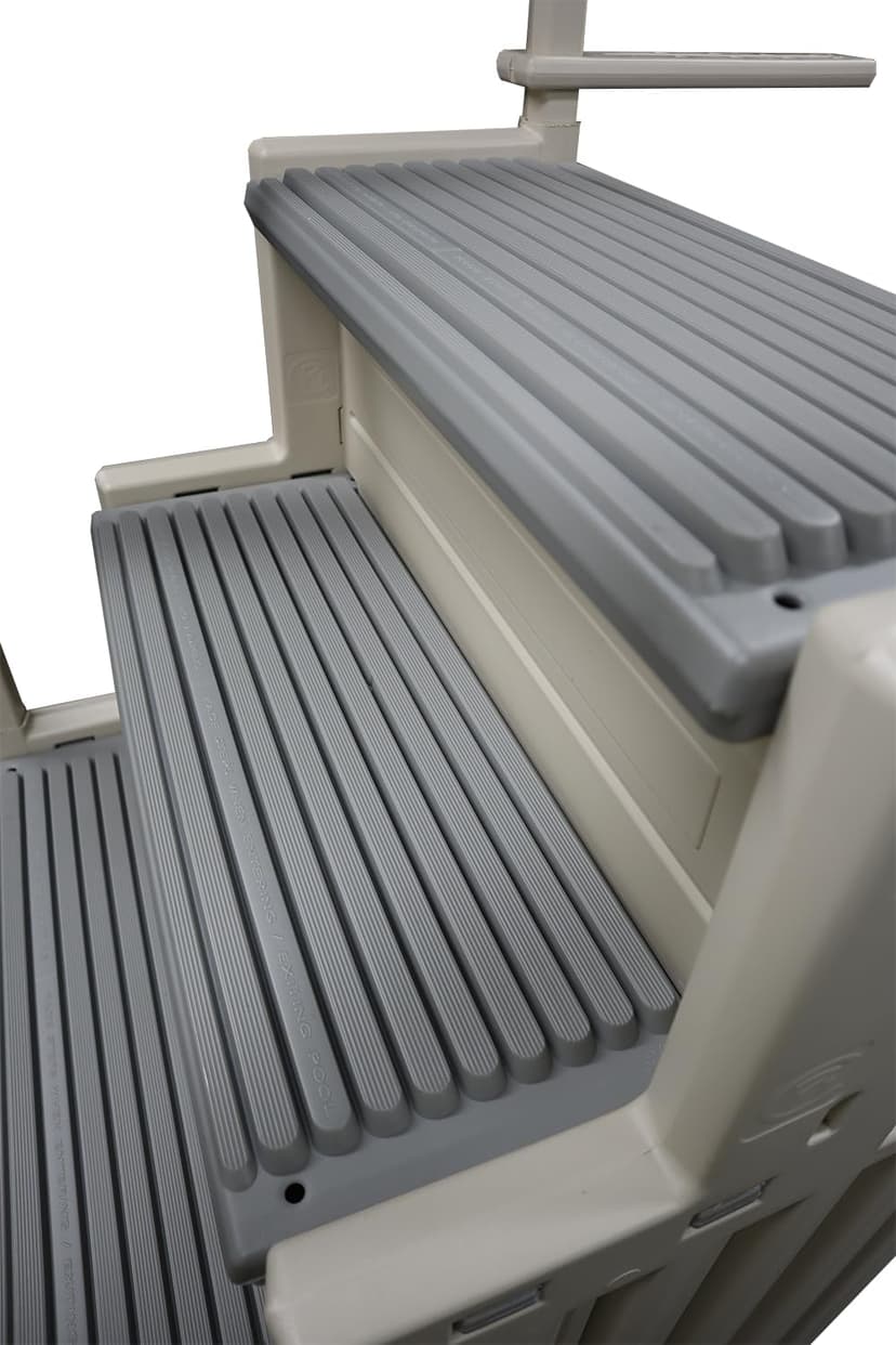 Confer Plastics Step-1X: Sturdy Above Ground Entry System with Dual Handrails and Slip-Resistant Steps, Easy Installation, Supports up to 400 lbs - Proudly Made in USA. Warm Grey with Grey Treads