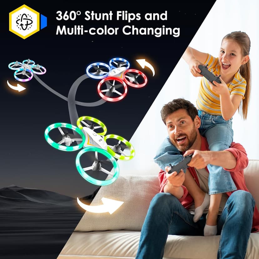 Drones for Kids, RC Drone with Cool Led Lights Mini Remote Control Beginner Drone Indoor Outdoor RC Quadcopter with 3D Flip and 2 Rechargeable Battery Flying Toys Gift for Boys Girls, White