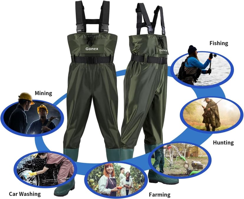 Gonex Chest Waders Hunting Fishing Waders for Men Women Waterproof 70D Nylon Wader for Duck Hunting Fishing Green, Sizes 8-13