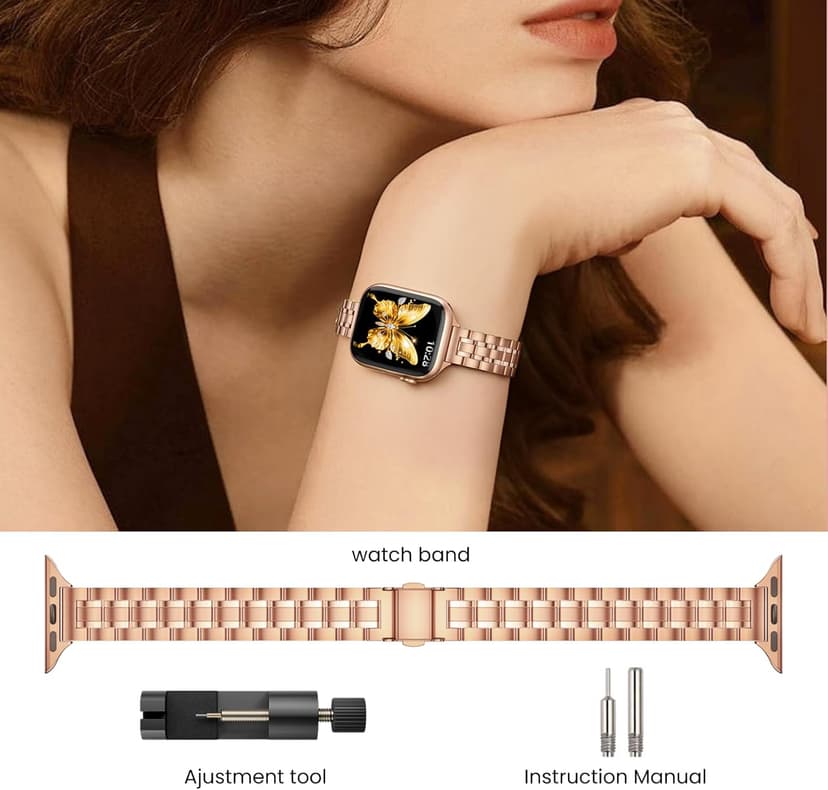 STIROLL Thin Replacement Band Compatible for Apple Watch 38mm 40mm 41mm 42mm(Series 11 10), Stainless Steel Metal Wristband Women Men for iWatch Ultra SE Series 9 8 7 6 5 4 3 2 1, Rose Gold