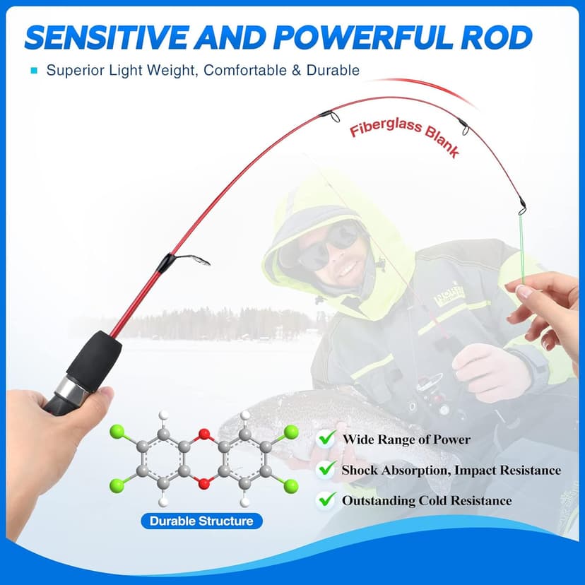 PLUSINNO Ultralight Ice Fishing Rod and Reel Combo, 25”/26”/27”/28” Sensitive Ice Fishing Pole Ice Fishing Gear for Walleye Perch Panfish Bluegill