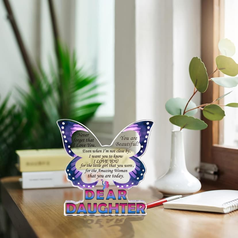 Daughter Birthday Gifts from Mom Dad, Daughter Gifts for Christmas, Unique Gifts for Daughter, Inspirational Gifts I Love You Daughter, Daughter Butterfly Decorative Signs Plaques