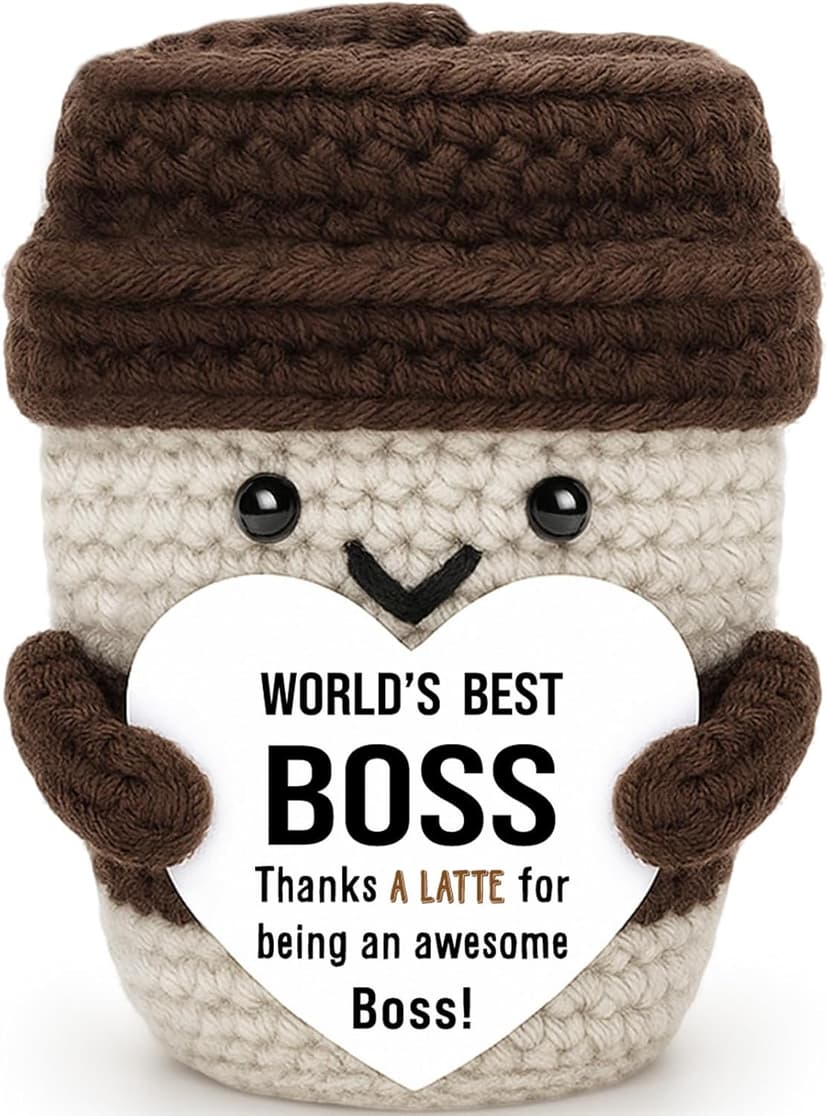 Best Boss Gifts for Women Men Christmas Stocking Stuffer Birthday Boss Day Gifts for Leader Manager Supervisor Crochet Coffee Mug Cup Desk Office Decor for Coffee Lover Best Boss Retirement Bosses Day