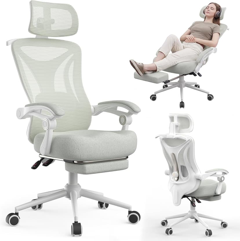 Ergonomic Office Chair with Footrest - Adjustable Lumbar Support & Headrest, 90-160° Reclining Mesh Back Computer Chair - Home Office/Gaming, 350lbs Capacity