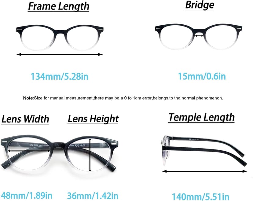 OLOMEE Blue Light Blocking Reading Glasses Women Round Readers Cute Cheaters for Small Head&Face Black/Clear/Tortoiseshell