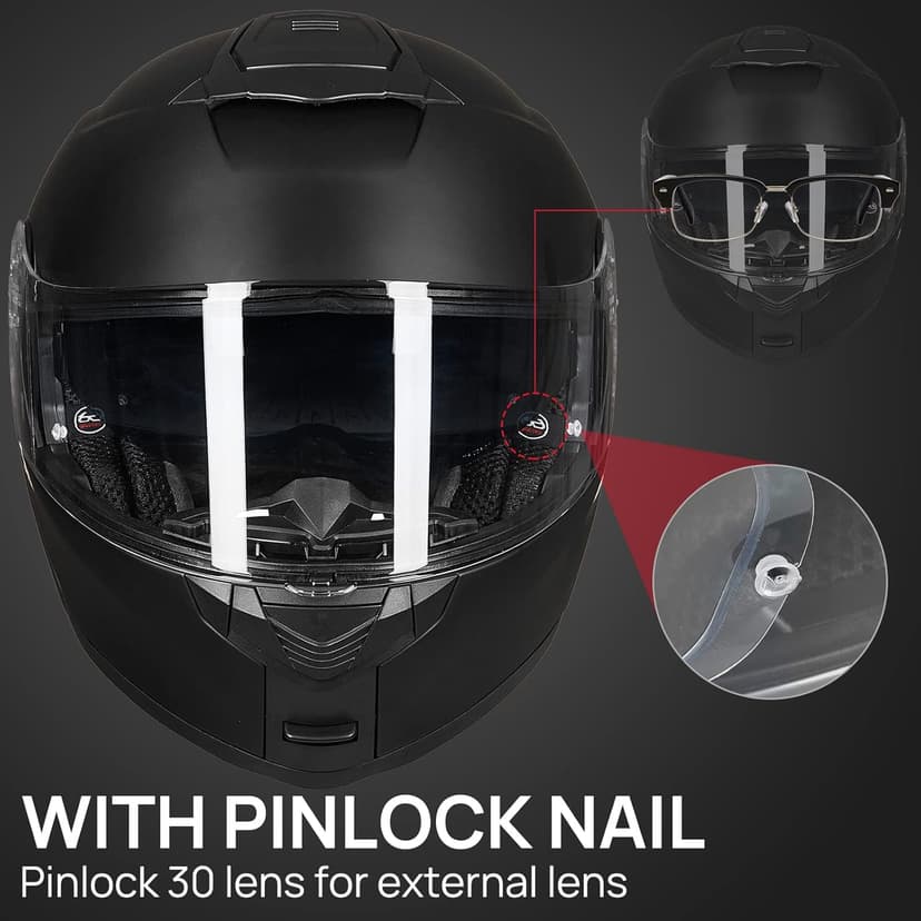 ILM Adult Motorcycle Modular Full Face Helmet Flip up Dual Visor DOT Approved Model 159(Matte Black,Large)