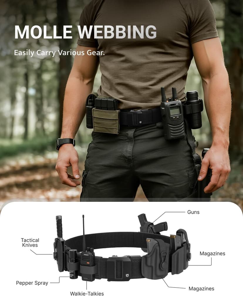 FAIRWIN Tactical Gun Belt, Ratchet CCW EDC Stiff Heavy Duty Work 1.5" Battle Concealed Carry Rigid Patented Nylon Men Belts