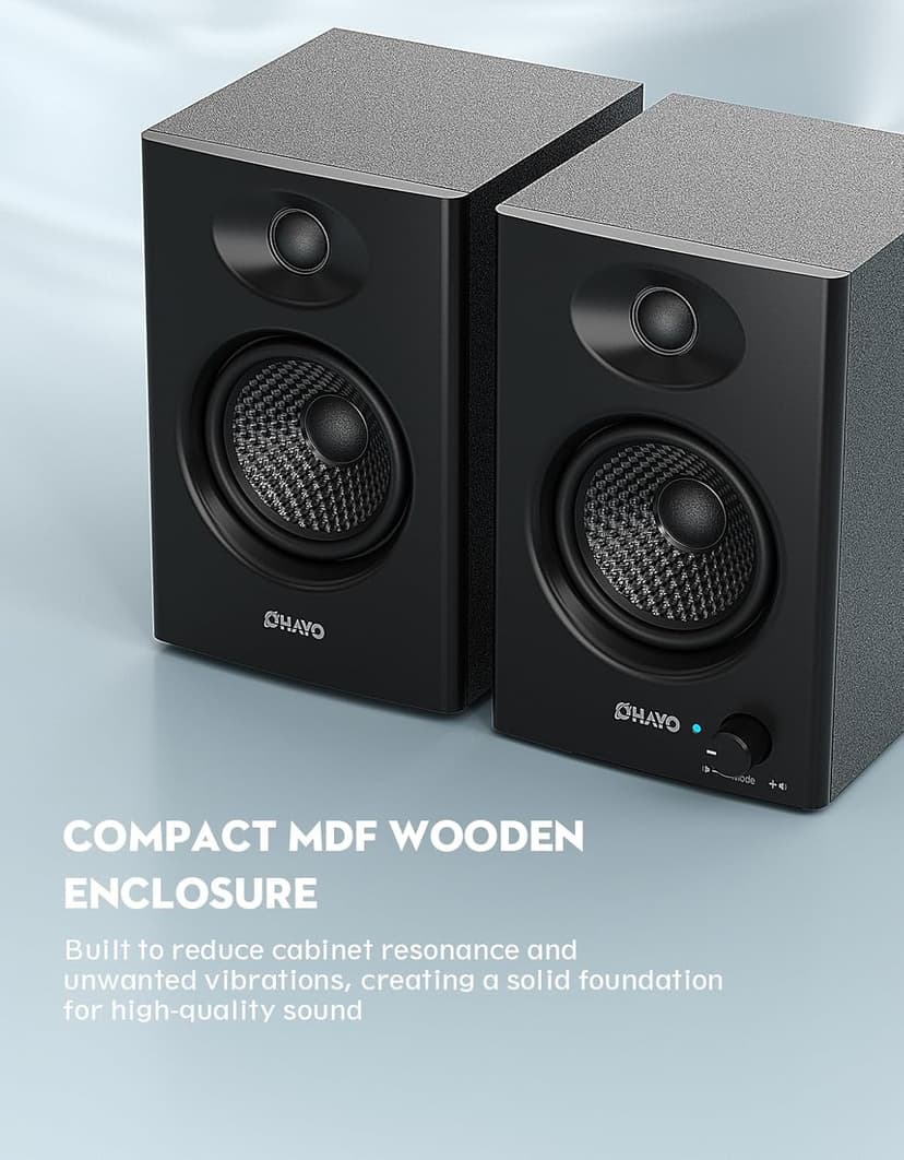 OHAYO 60W Computer Speakers for Music and Gaming, Active Bluetooth 5.3, Stereo 2.0 Speakers for Desktop PC or Laptop, 3.5mm Aux RCA USB Input, 1 Pair, Black