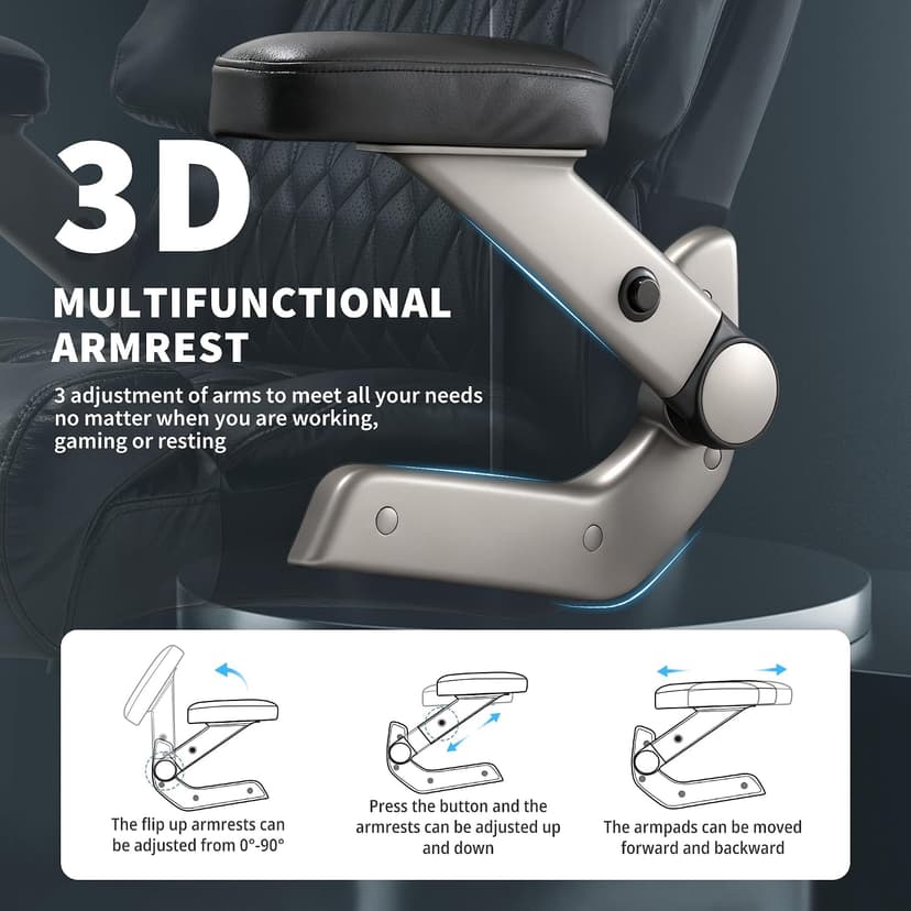 Big and Tall Office Chair 700lbs- Large High Back Executive Computer Desk Chair with 3D Flip-Up Arms, Adjustable Lumbar Support, Extra Wide Plus Size Seat, Heavy Duty Metal Base & Quiet Rubber Wheels