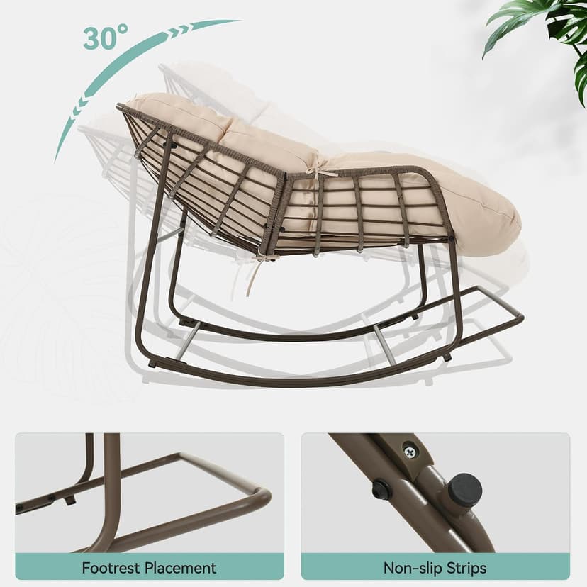 YITAHOME Rocking Papasan Chair, Wide Rocking Chair, Comfy Indoor and Outdoor Lounge Chair with Thick Cushion for Bedroom, Living Room, Patio, Porch, Garden, Deck, Lawn (Beige)