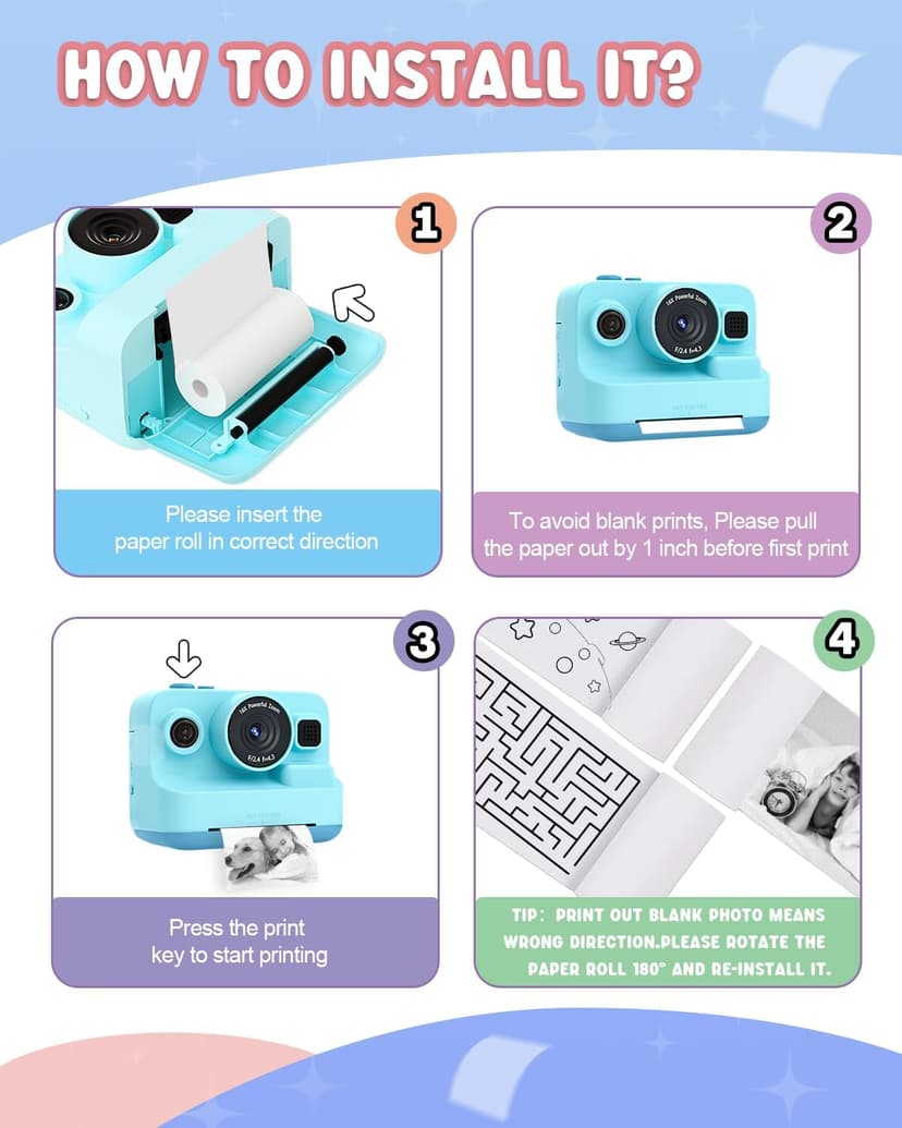 Dylanto Kids Camera Instant Print,1080P Kids Instant Cameras that Print Photos,Christmas Birthday Gifts for Girls Age 3-12,Portable Toy for 3 4 5 6 7 8 9 10 Year Old Girls Boys-Blue B0CQRFSFL6