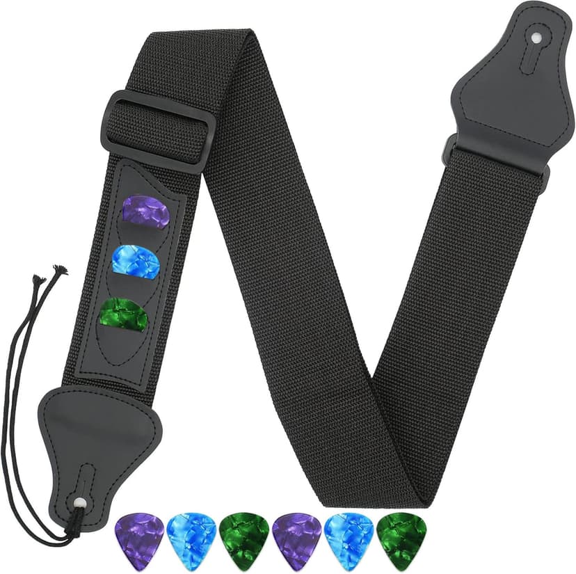 Qivorimith Guitar Strap,Acoustic Electric Guitar With 3 Pick Holders and 6 PCS Picks Guitar Accessories,Available for All Guitars