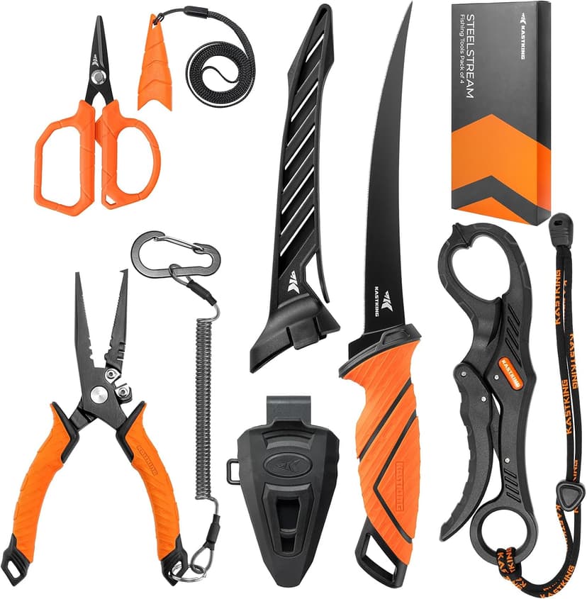 Corrosion Resistant Fishing Pliers, Fillet Knife, Scissors, 55 lb Floating Fish Lip Gripper, Multi-Function Fishing Tools KastKing SteelStream Fishing Tool Set, Fishing Gear B0F2FQ6CD9