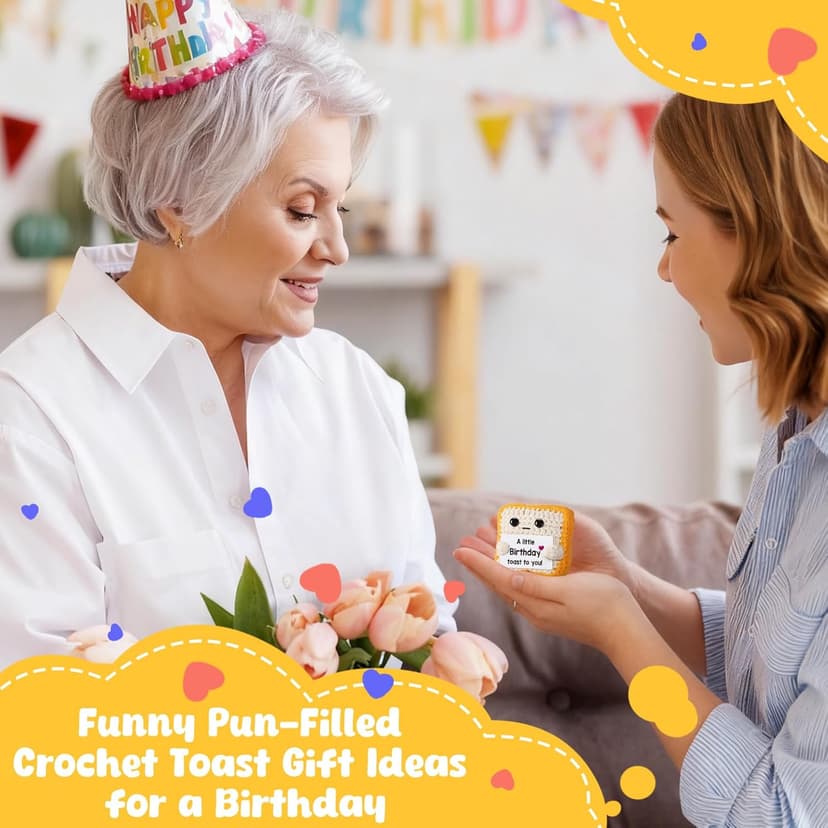 A little Birthday Toast to you - Crochet Toast Happy Birthday Gifts Card, Fathers Day Dad Gifts for Mom Women Men Her Him Sister Best Friend Girls Boys Fanny Handmade Knitted Emotional Positive Toast