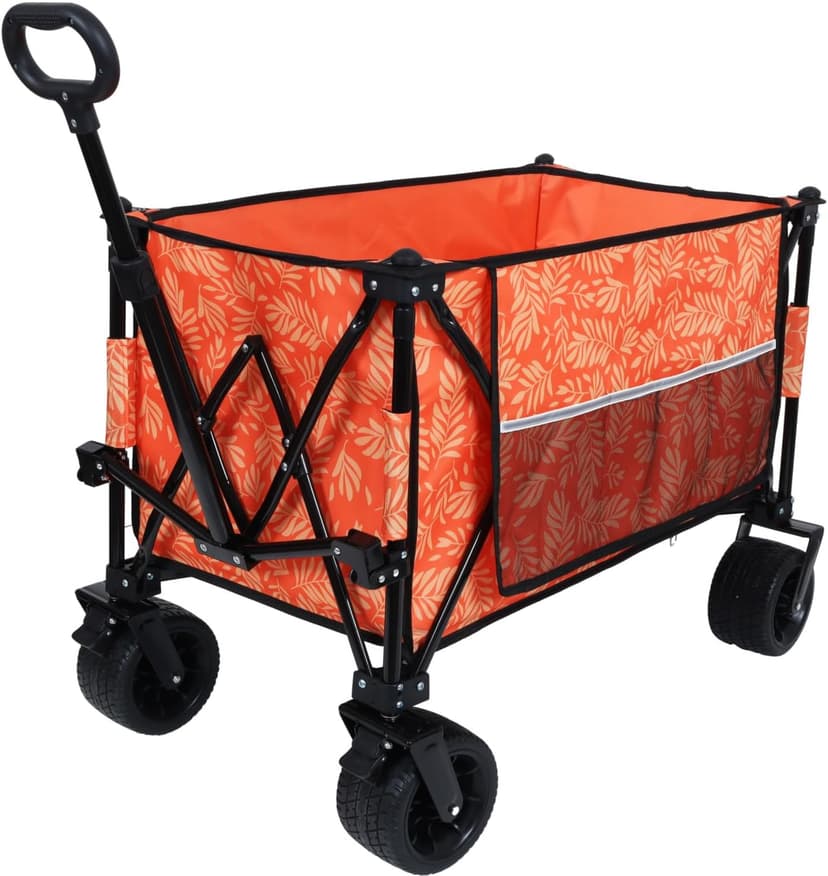 480Lbs Collapsible Wagon with Canopy, 7" All-Terrain Wheels, Orange Steel Push or Pull Versatility Camping, Shopping, Sports, Garden Stylish Design