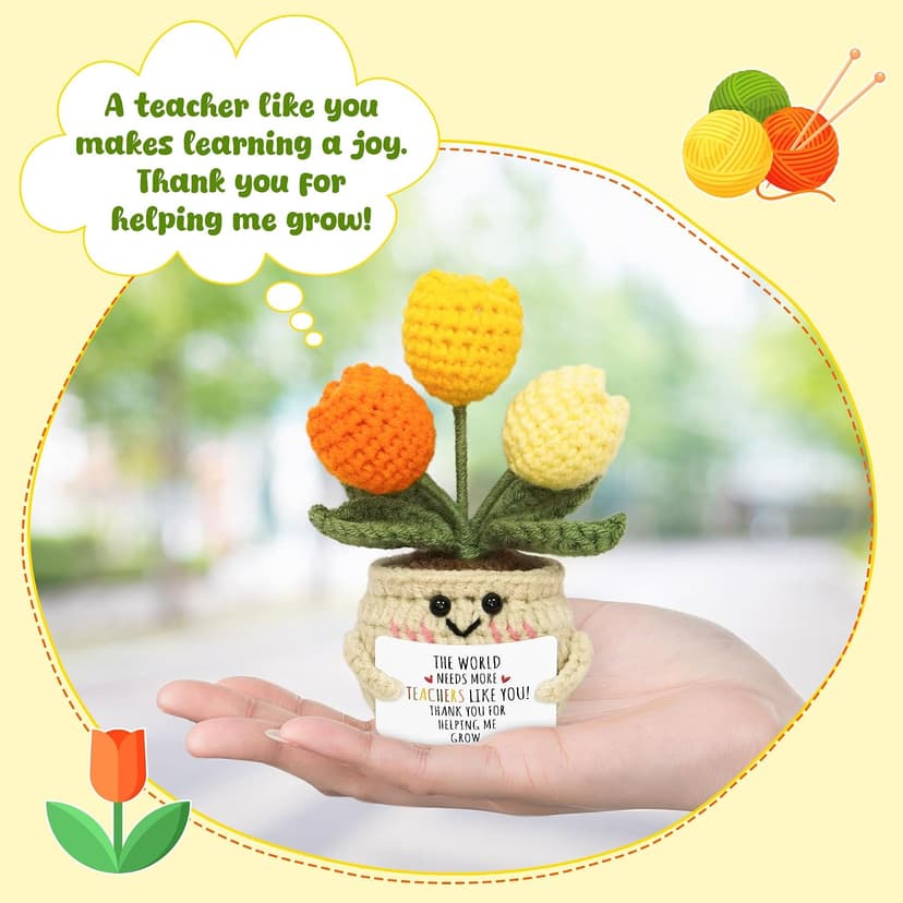 Thank You Gifts for Teachers Women, Daycare Teacher Gifts for Christmas, Emotional Support Crochet Doll, Stocking Stuffers OASSIE Christmas Teacher Gifts for Women - Soft Mini Positive Crochet Tulip B0DWMFPB7L