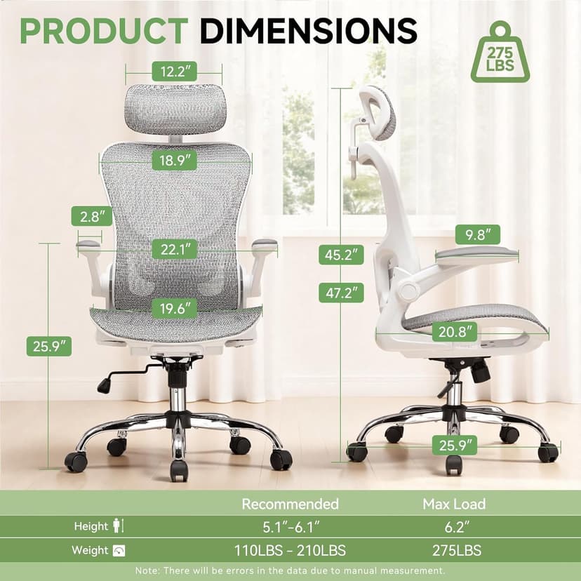 GTPLAYER Office Chair, Home Ergonomic Desk Chair with High Back Mesh, Mesh Office Computer Desk Chairs with Adjustable Lumbar Support, Rolling Work Swivel Task Chairs with 3D Armrests and Headrest