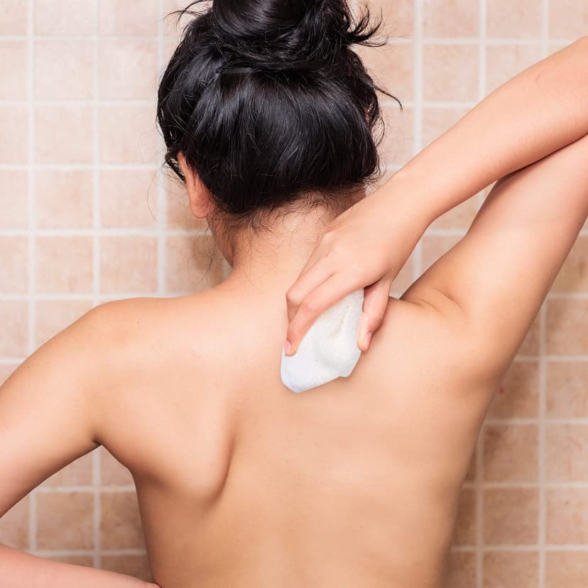 Tatuo 5 Pcs Exfoliating Face and Body Wash Cloths Towel Weave Bath Exfoliating Scrub Massage Bath Cloth for Women and Men, 10.63 x 9.05 Inch(Beige Edge)