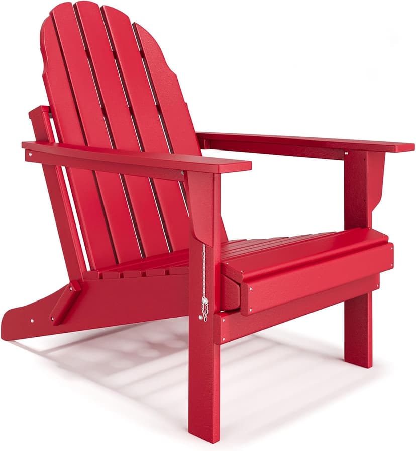 BUPPLEE Folding Adirondack Chair, 450 LBS Heavy Duty HDPE Poly Lumber Fire Pit Chair for Outside, All-Weather Resistant Plastic Adirondack Chairs for Patio, Garden, Deck & Backyard, Red