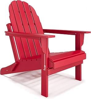 BUPPLEE Folding Adirondack Chair, 450 LBS Heavy Duty HDPE Poly Lumber Fire Pit Chair for Outside, All-Weather Resistant Plastic Adirondack Chairs for Patio, Garden, Deck & Backyard, Red