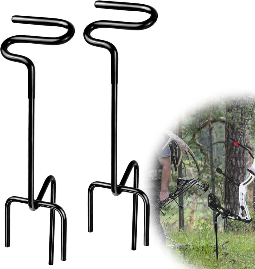 Mofuiry Ground Blind Bow Holder with Rubber Coated, Rustproof Hunting Compound Bow Holder Stable Archery Bow Stand Versatile Ground Stake Bow Holder Archery Accessories for Hunting Target Practice