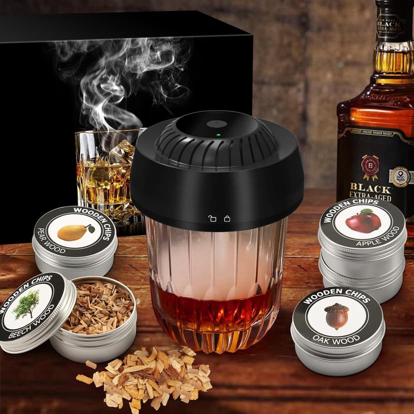 Electric Whiskey Smoker Kit with 6 Wood Chips, Electric Cocktail Smoker Kit Built-in Lighter, No Butane Needed, Gifts for Christmas, Gifts for Men, Dad, Husband