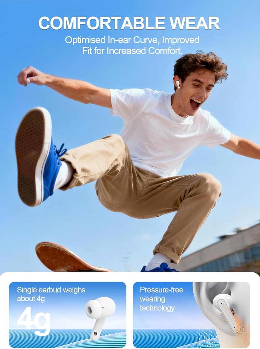 JGUG Wireless Earbuds Bluetooth 6.0 Headphones, Ear Buds with ANC Noise Cancelling, ENC Clear Calls, Touchscreen LED Display Case, 48H Playtime, Stereo Sound, IPX7 Waterproof for Sports Workout