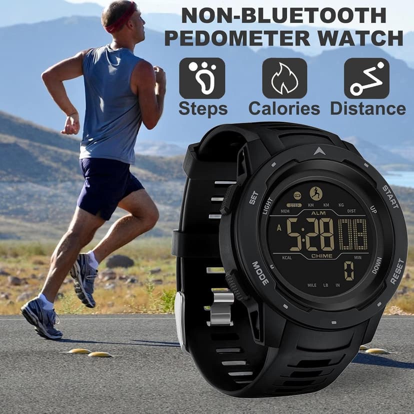 findtime Men's Digital Watch Waterproof Pedometer Watches Sport Watch Step Counter Calorie Military Watch with Stopwatch Alarm LED Backlight Countdown