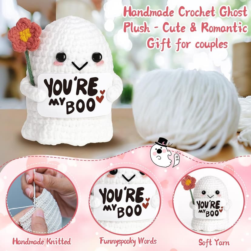 You're My Boo Buddy Cute Halloween Spooky Gifts - Funny & Romantic Handmade Crochet Ghost Plush Decor for for Girlfriend, Boyfriend, Couples, Her, Him, Friends, Valentine,Christmas Stocking Stuffer