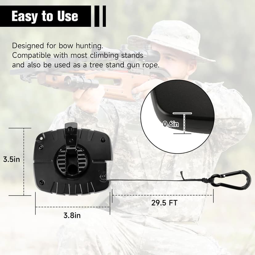 Upgraded Ultra Silent Retractable Bow and Gear Hoist - 30FT Quietest Safety System for Tree Stand Hunting, Essential Hunting Gear
