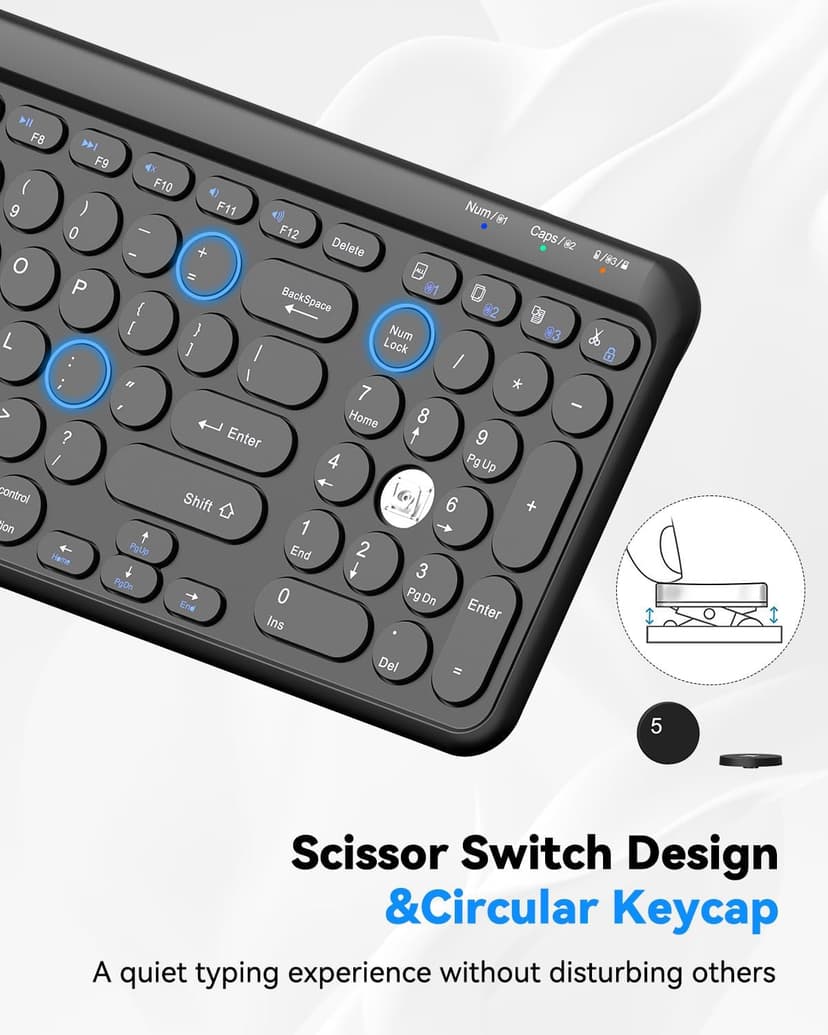 TECKNET Wireless Keyboard Bluetooth & 2.4G USB, Up to 4-Device Connection, USB C Rechargeable Battery, Quiet Typing, Compact Layout, 7° Ergonomic Tilt, Compatible with Windows/Android/iOS, Black