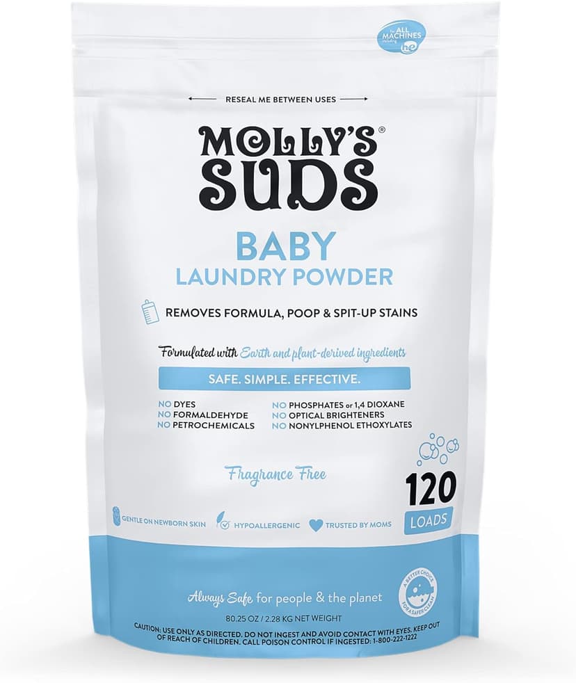 Molly's Suds Baby Laundry Detergent Powder | Removes Formula, Poop & Spit-Up Stains | Extra Gentle for Newborns (Fragrance Free)