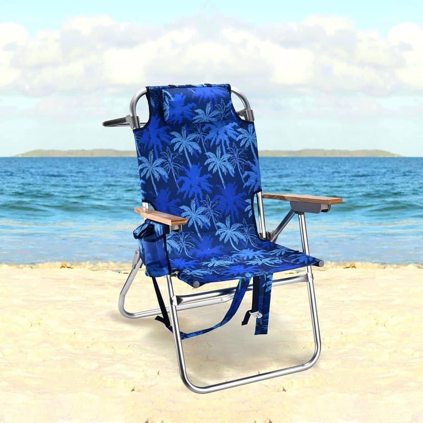 Backpack Beach Chairs for Adults Capacity 300 LBS high 5 Position Beach Chair with Pouch Straps Folding Lightweight Reclining Aluminum Wide Lay Flat Single