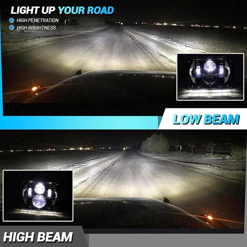 YUGUANG 5x7 7x6 LED Headlights, H6054 LED Headlights Hi/Low Beam DRL Amber Turn Signal DOT Approved Compatible with Wrangler YJ XJ Cherokee Truck Van, 2PCS