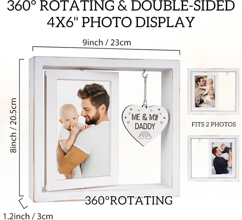 New Dad Gifts, First Time Dad Gifts, Me and My Daddy Picture Frame, Baby Gift for Daddy,Room Decor Vintage Style,Baby Gender Neutral Rotating Photo Frame 4x6
