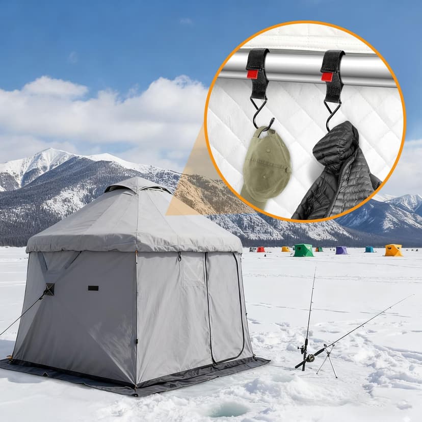 Fabflame 12 Pack Ice Fishing Shelter Tent Hooks, Heavy Duty Ice Fishing Shelters Coat Hooks Accessory Hanger for Ice Fishing Tent, Outdoor Camping, Hunting Blinds, Must-Have Ice Fishing Accessories